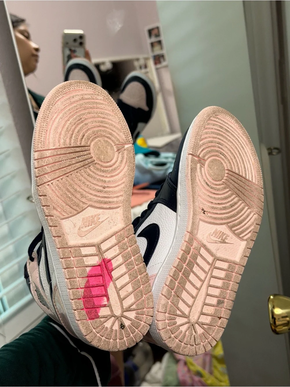 Nike Girls Navy and Light Pink High-Top Sneakers